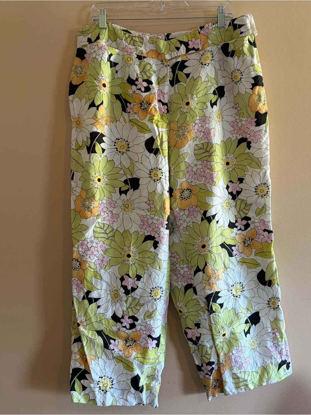 Talbots Floral Linen Blend Wide-Leg Pants - Yellow & White